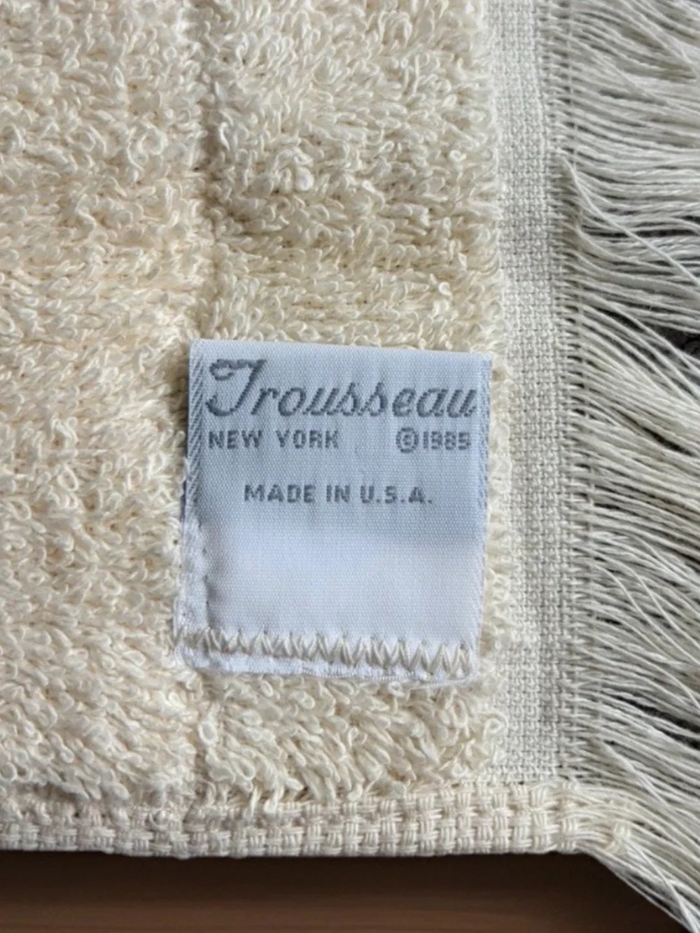 Vintage TROUSSEAU Towel Set 10pc Ivory Cotton Satin Flower Trim 1985 NEVER USED!